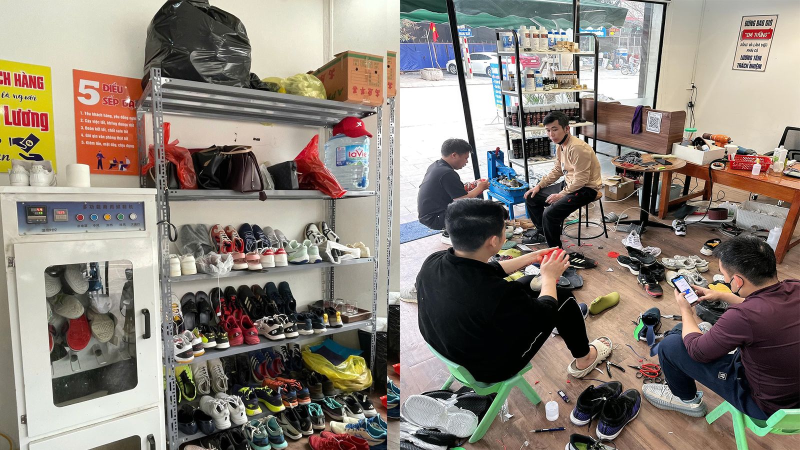 Kệ giày chờ xử lý tại xưởng